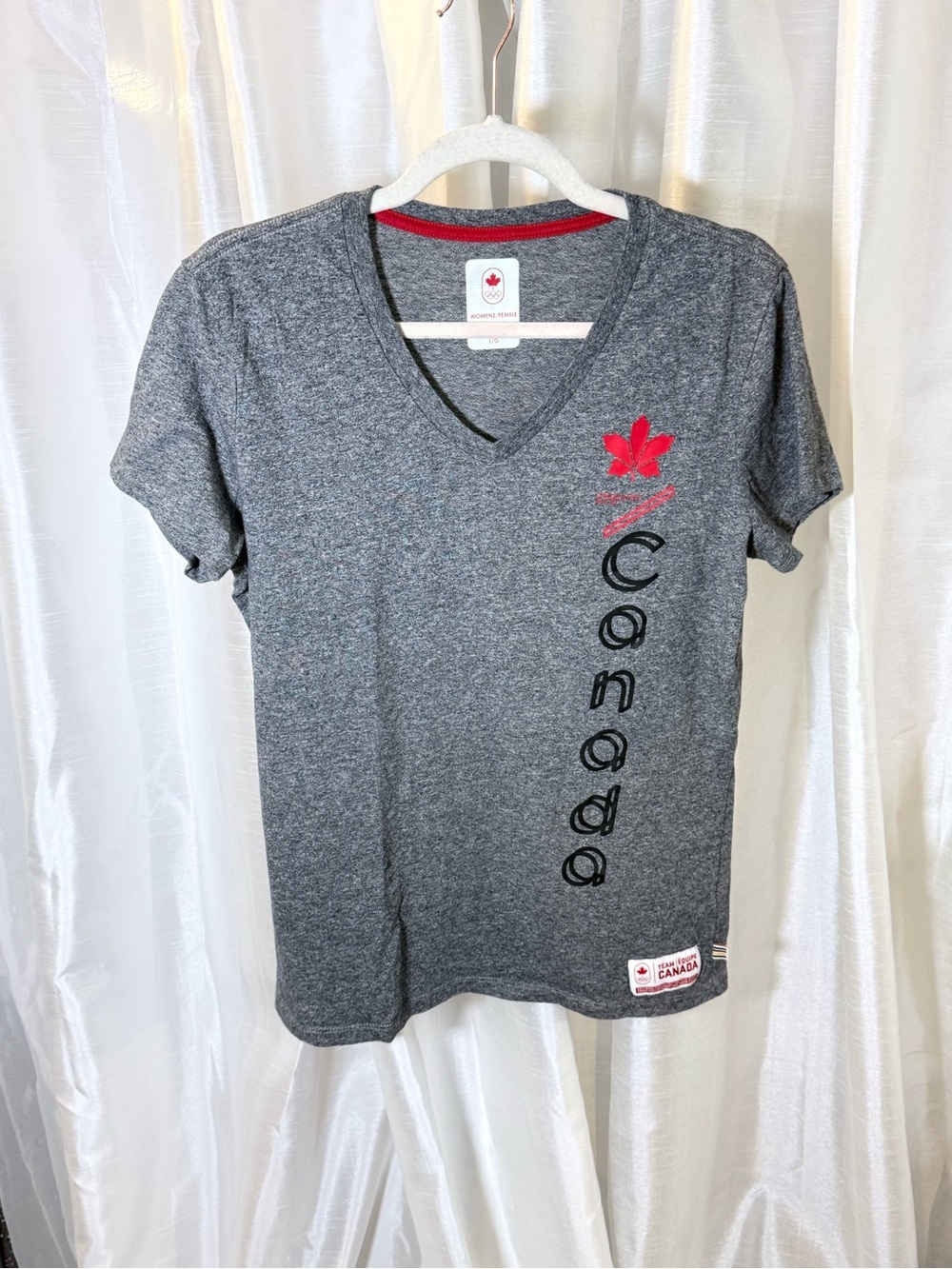 Canada Grey V-Neck Tee with Red Maple Accent